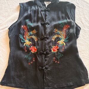 Clio Black Silk Floral Embroidered Blouse